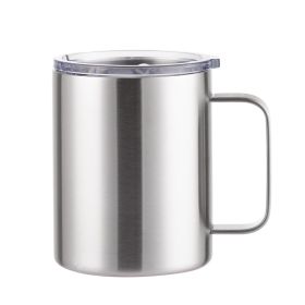 Simple Solid Color Stainless Steel Mug Cup Handle Cup (Option: Steel Color-12oz)