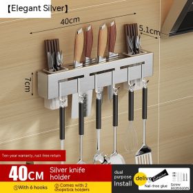 Non Punching Kitchen Hook Wall Mounted Storage Rack (Option: Thickened Silver-40cm)