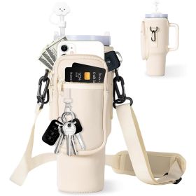 Neoprene Water Bottle Pouch Adjustable Shoulder Strap 30oz Water Cup Protective Cover (Option: Milky White)