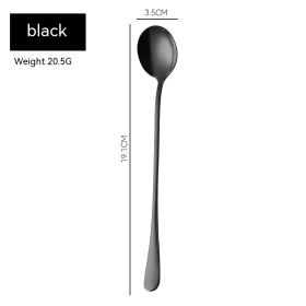 Stainless Steel Long Spoon Stirring Spoon (Option: Black Round Spoon)