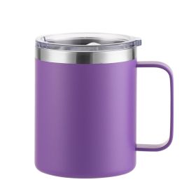 Simple Solid Color Stainless Steel Mug Cup Handle Cup (Option: Plastic Spray Purple-12oz)