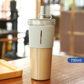 New Ins Style 700ml Large-capacity Water Cup Cup With Straw Internet Celebrity Cola Milk Tea Advertising Plastic Portable Gift Cup (Option: Gray-700ml)