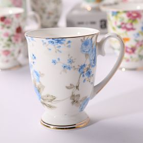 Household Creative Bone China Mark Office Cup (Option: Love Of Flower Blue-300 ML)