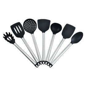 Stainless Steel Silicone 7-piece Kitchen Ware Set Kitchen Silicone Shovel Spoon Suit (Color: Black)