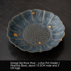 Bronze Glaze Scholar Water Drop Container Ceramic Tea Ware Bamboo Tea Tray Saucer (Option: Peacock Blue)