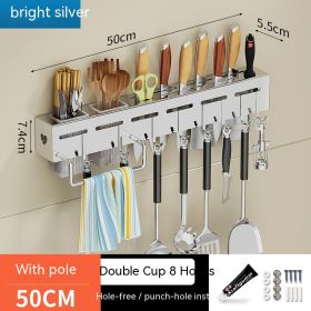 Non Punching Kitchen Hook Wall Mounted Storage Rack (Option: Extra thick silver color-50cm)