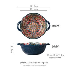 Yellow Green Wave Tree Pattern Flower Hand Painted Underglaze Binaural Ceramic Not Hot Hand Noodle Bowl (Option: BluePersia-950ML)