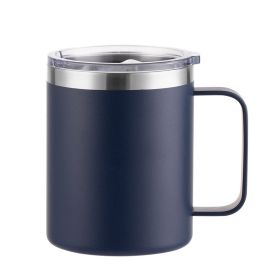 Simple Solid Color Stainless Steel Mug Cup Handle Cup (Option: Spray Plastic Navy Blue-14oz)