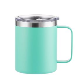 Simple Solid Color Stainless Steel Mug Cup Handle Cup (Option: Plastic Spray Mint Green-14oz)