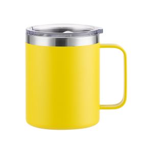 Simple Solid Color Stainless Steel Mug Cup Handle Cup (Option: Spray Plastic Yellow-14oz)